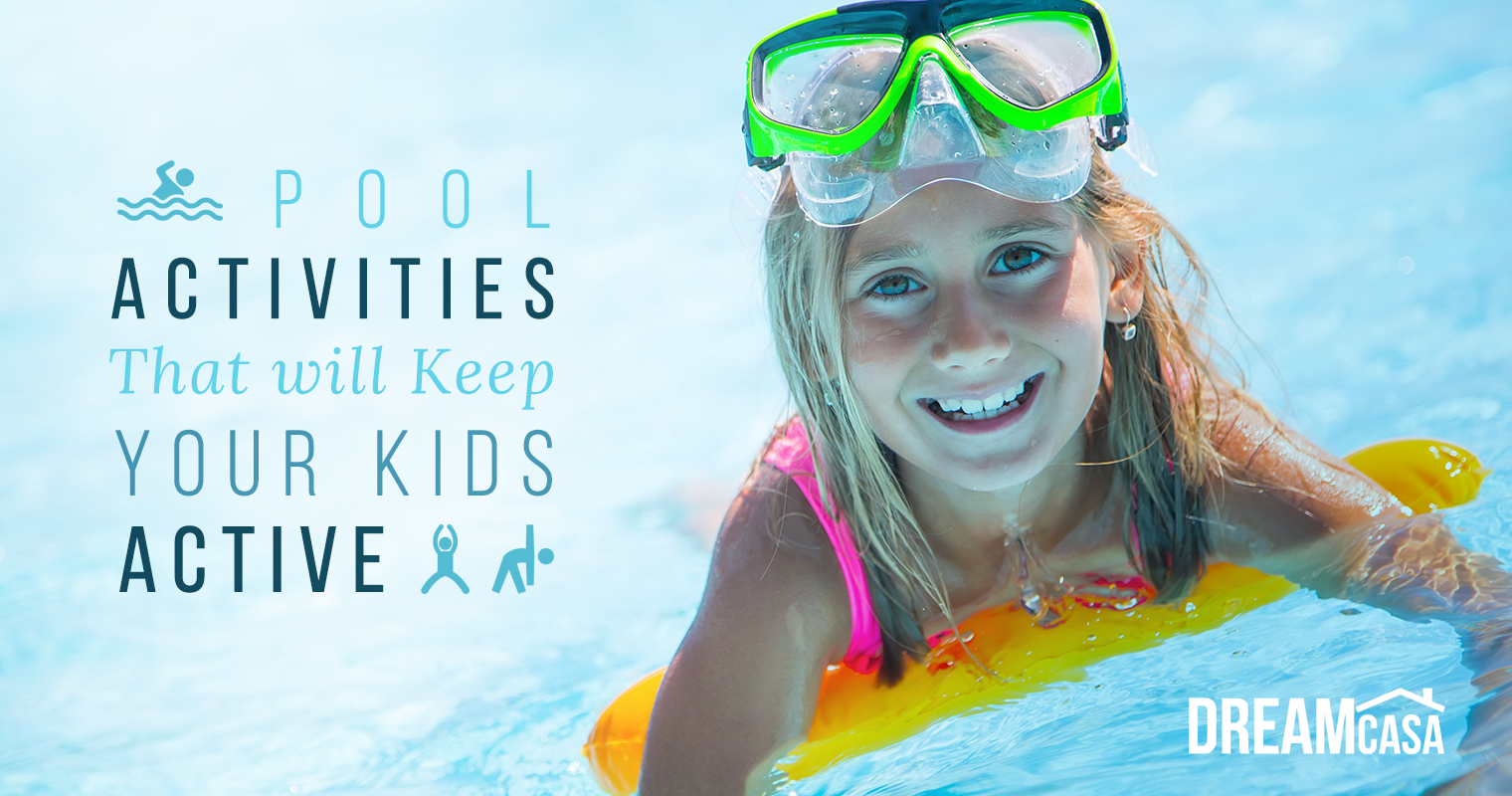 Girl in pool doing activities to keep active